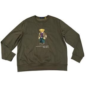 Polo Ralph Lauren Men's Sweatshirts Olive Green Denim Bear Long Sleeve Size XL